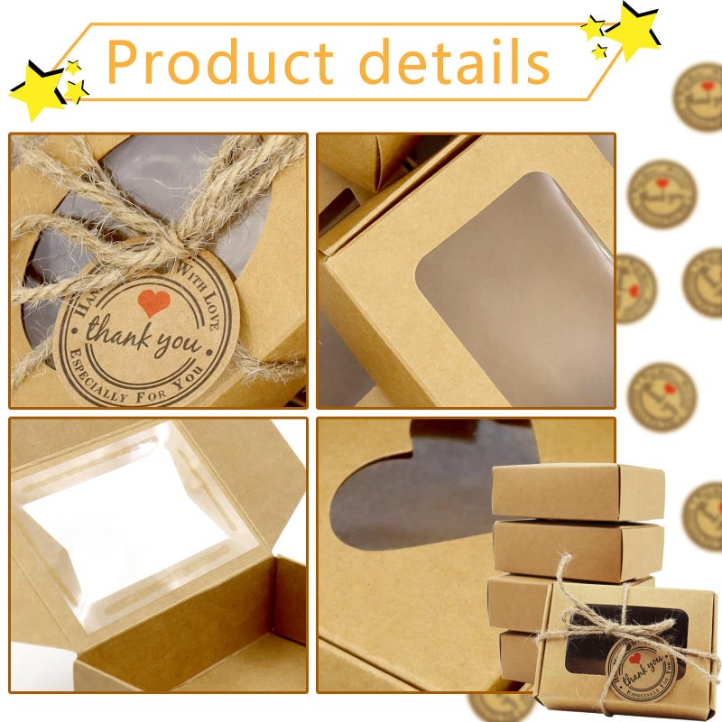 RYKOMO 60 PCS Soap Boxes for Homemade Soap 3.55 X 2.4 X 1.2 Inch Small Soap Packaging Boxes Kraft Soap Box with Window Mini Soap Gift Boxes for Homemade Soap Bakery Candy Cookies Packaging - Image 3